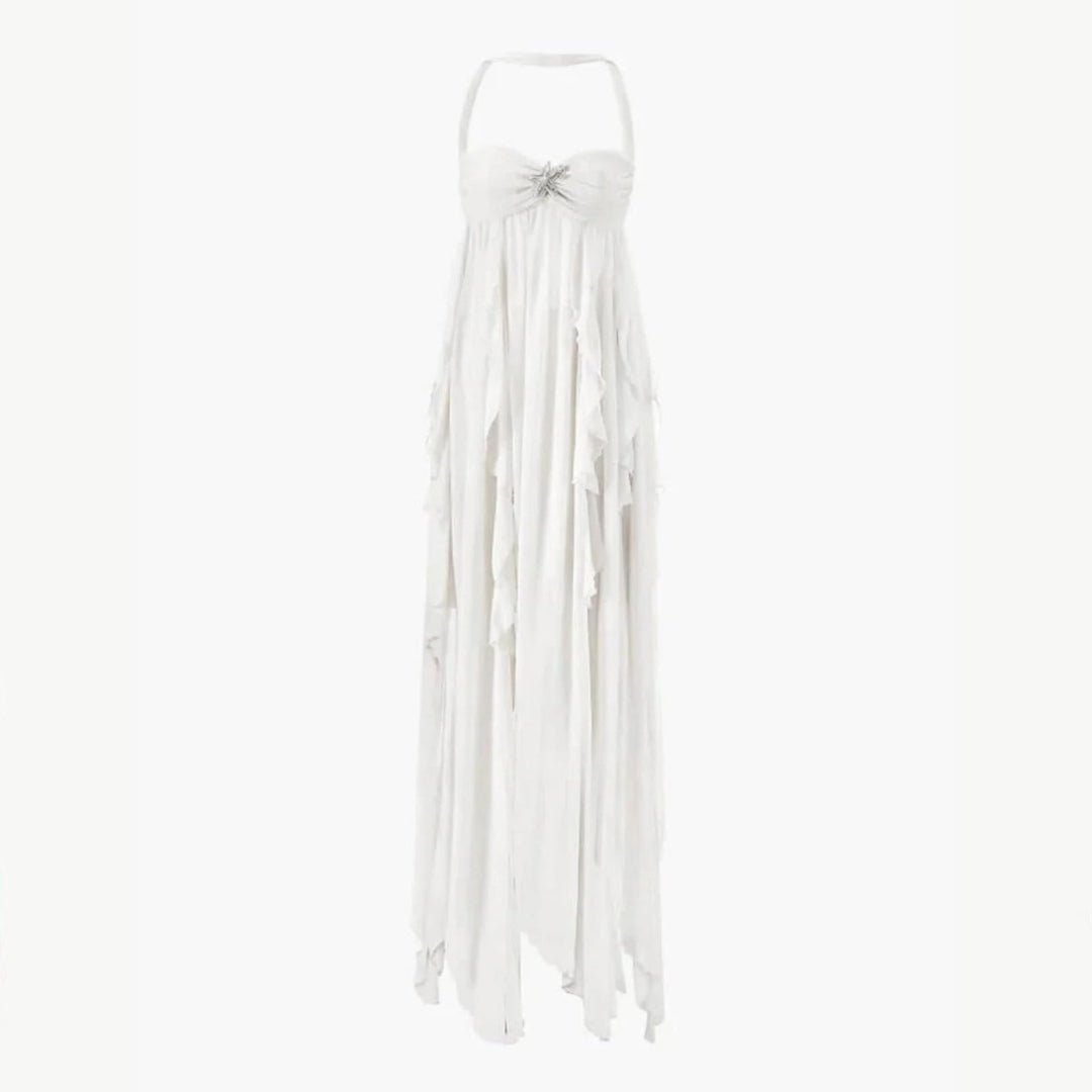 Ariel Kleid – Rückenfreies Maxi-Kleid mit Volants