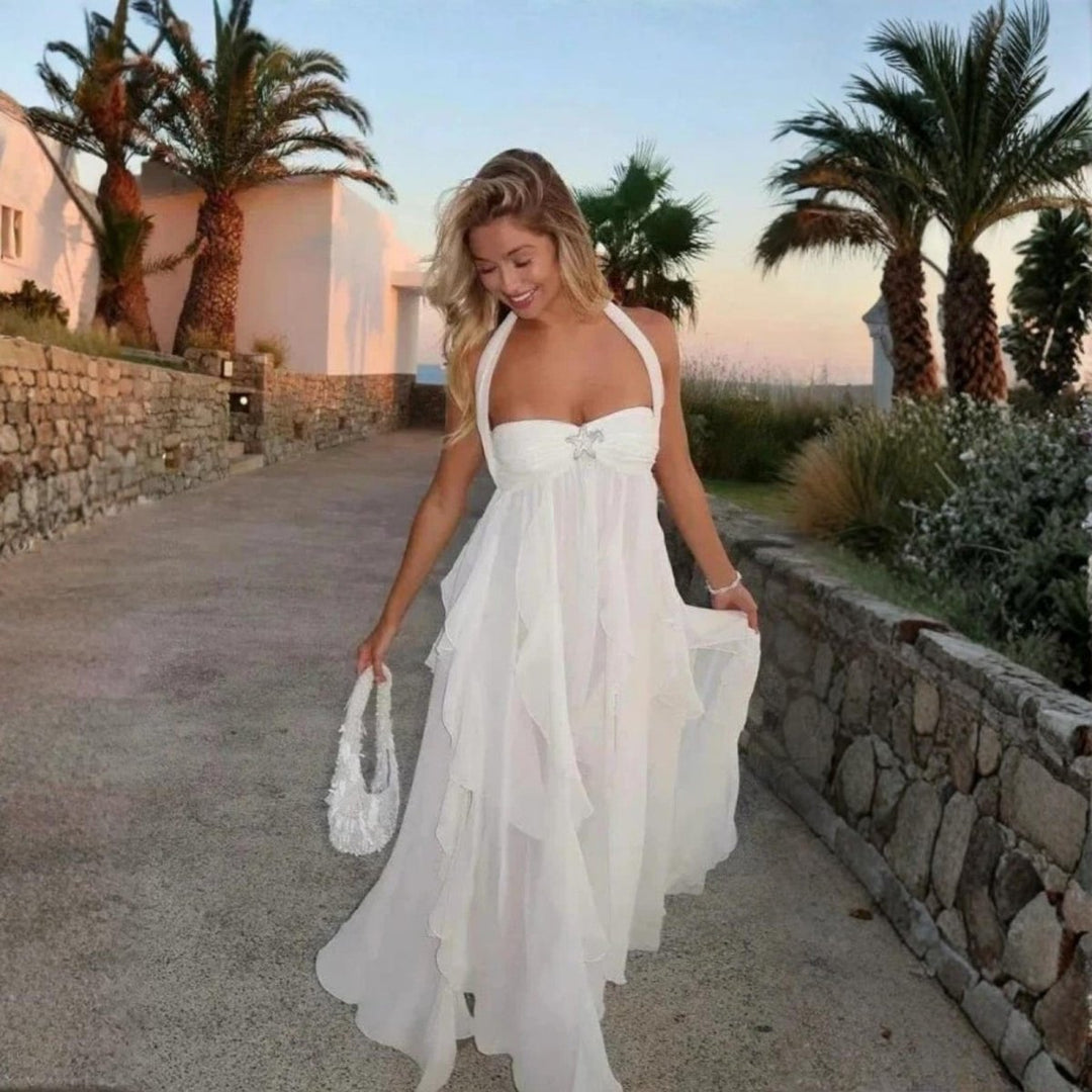 Ariel Kleid – Rückenfreies Maxi-Kleid mit Volants
