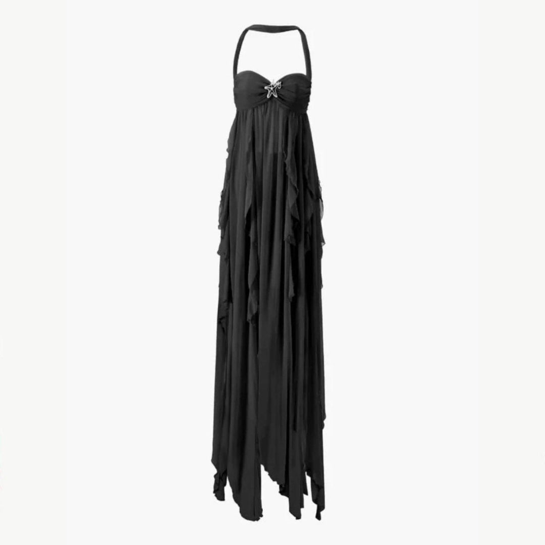 Ariel Kleid – Rückenfreies Maxi-Kleid mit Volants