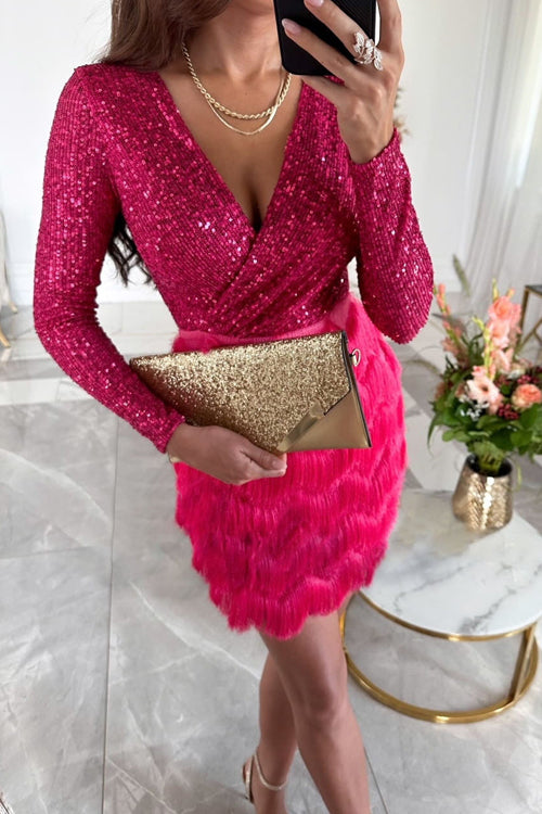 Brigitte – Elegant Sequined V-Neck Mini Dress for Women - Image 2