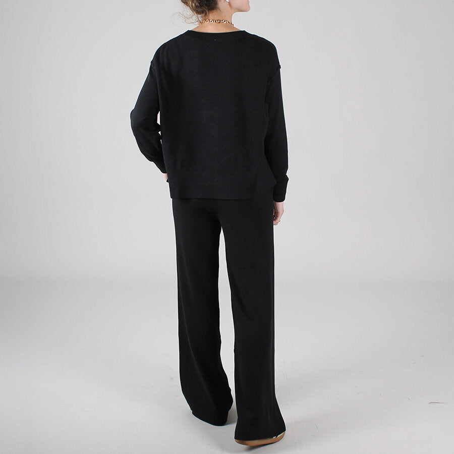 Damenanzug mit Rundhalsausschnitt und elastischer Palazzo-Hose
