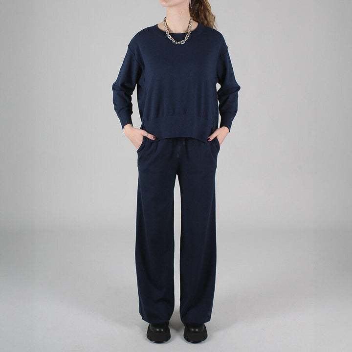 Damenanzug mit Rundhalsausschnitt und elastischer Palazzo-Hose