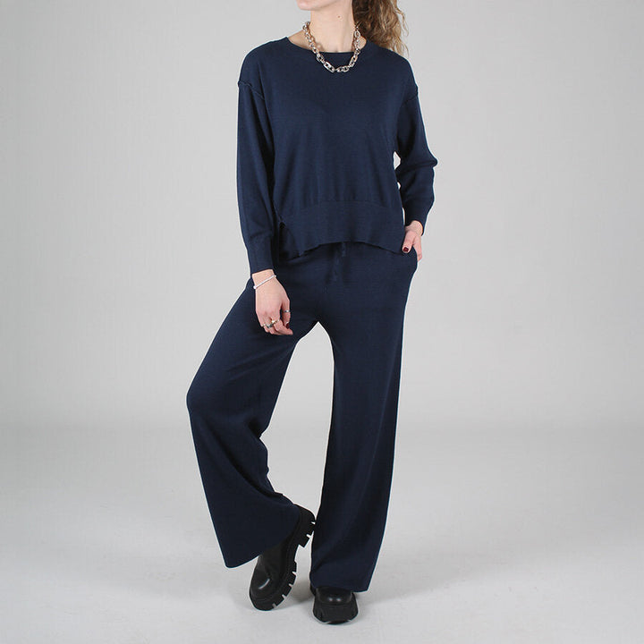 Damenanzug mit Rundhalsausschnitt und elastischer Palazzo-Hose
