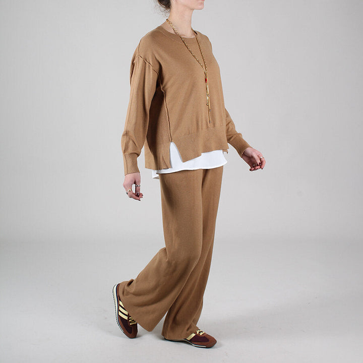 Damenanzug mit Rundhalsausschnitt und elastischer Palazzo-Hose