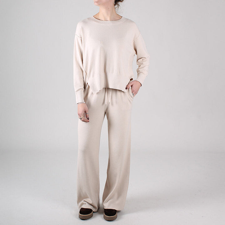 Damenanzug mit Rundhalsausschnitt und elastischer Palazzo-Hose