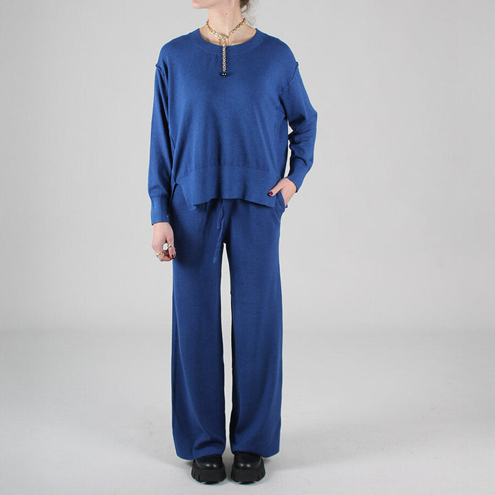 Damenanzug mit Rundhalsausschnitt und elastischer Palazzo-Hose