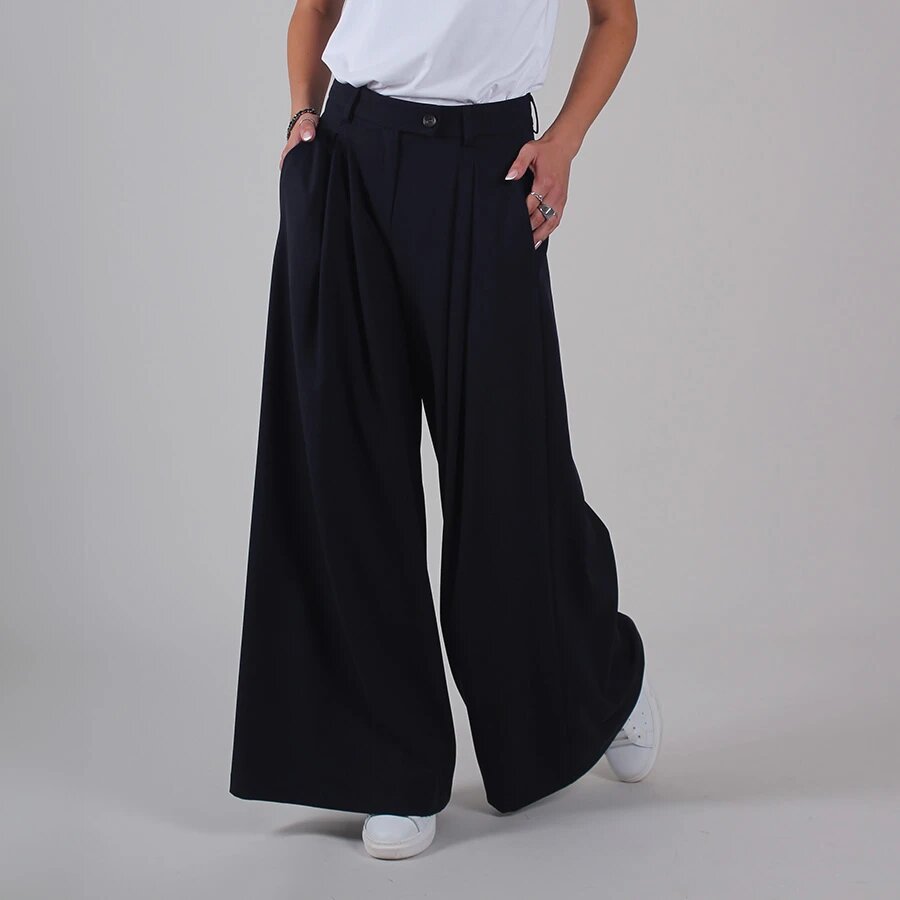 Palazzo-Hose für Damen mit Knopfverschluss und Falten