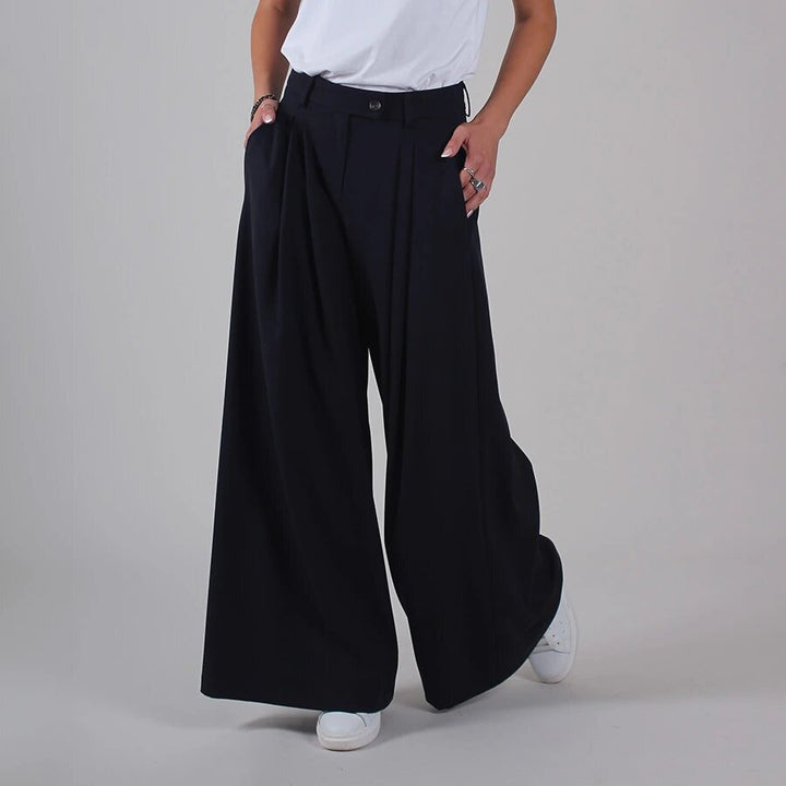 Palazzo-Hose für Damen mit Knopfverschluss und Falten