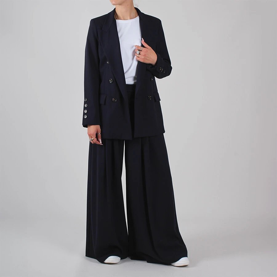 Palazzo-Hose für Damen mit Knopfverschluss und Falten