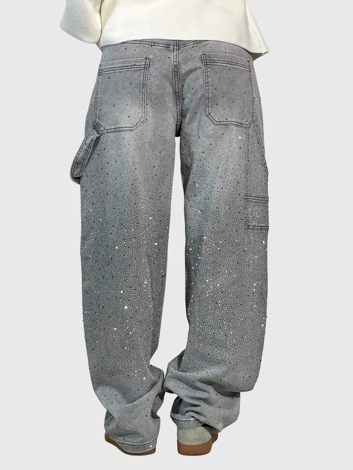Greta | Damen Glänzende Diamant Denim Hose
