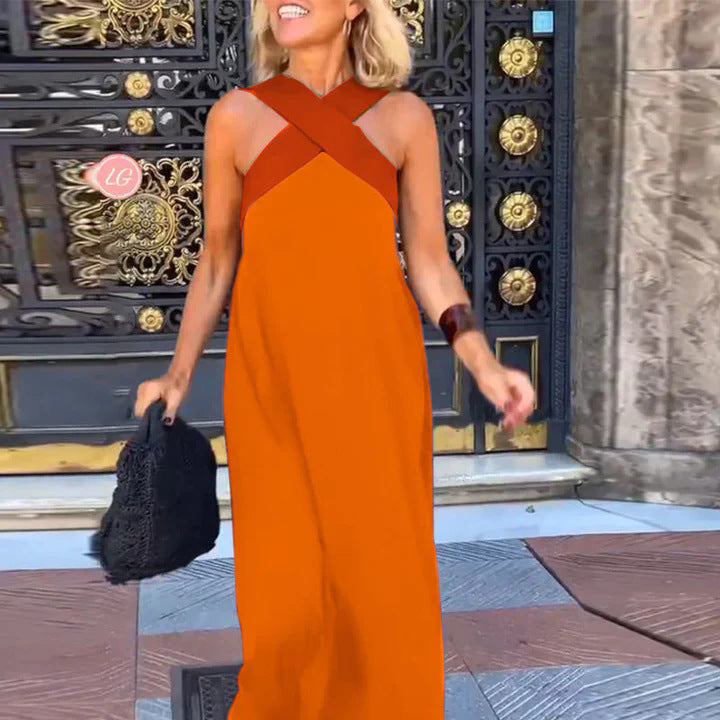 Ärmelloses Maxikleid für Damen mit gekreuztem Rücken