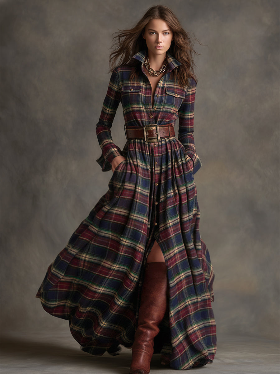 Helena – Kariertes Maxi-Hemdkleid