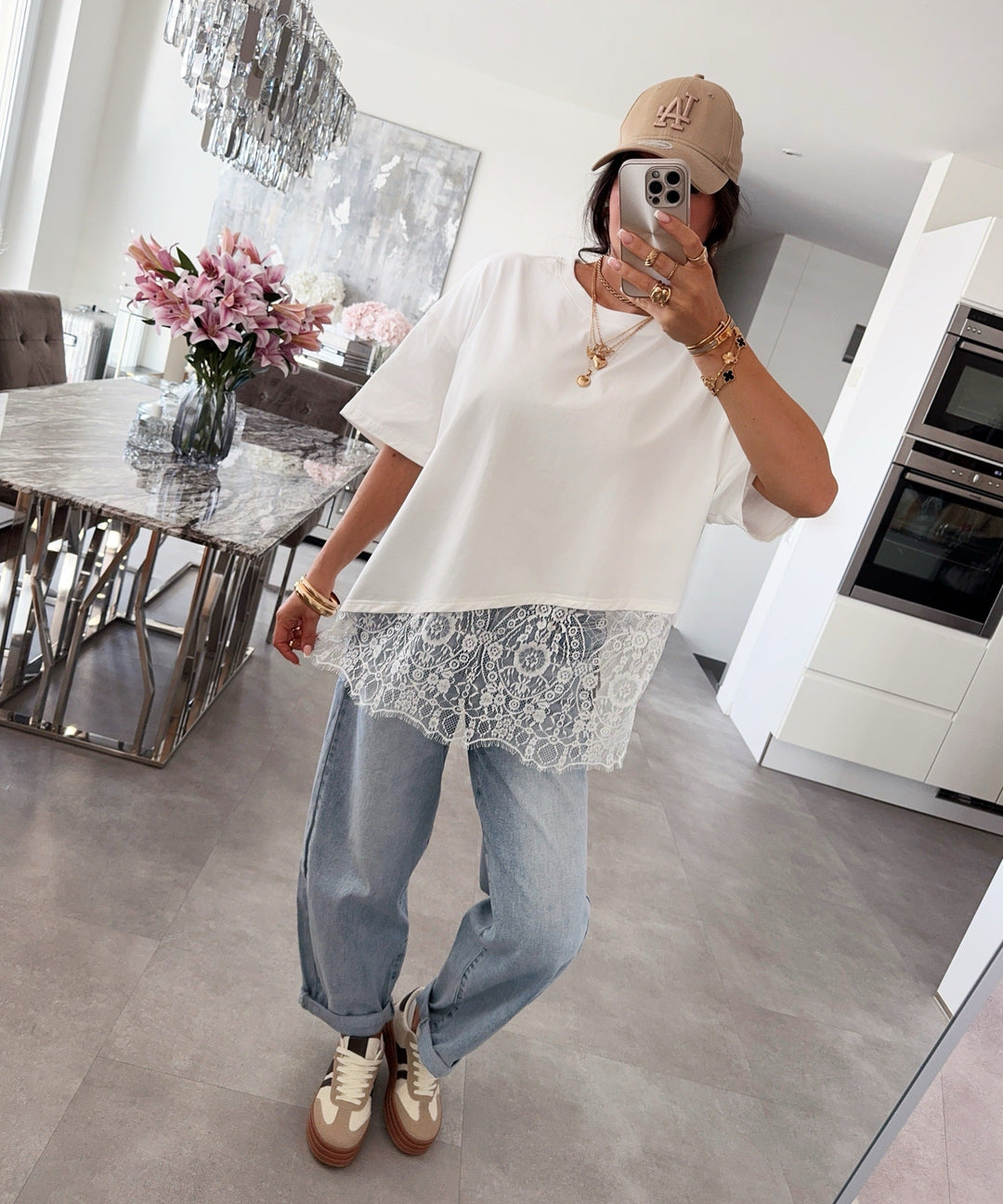 Oversize T-Shirt mit Spitze Daria Weiß