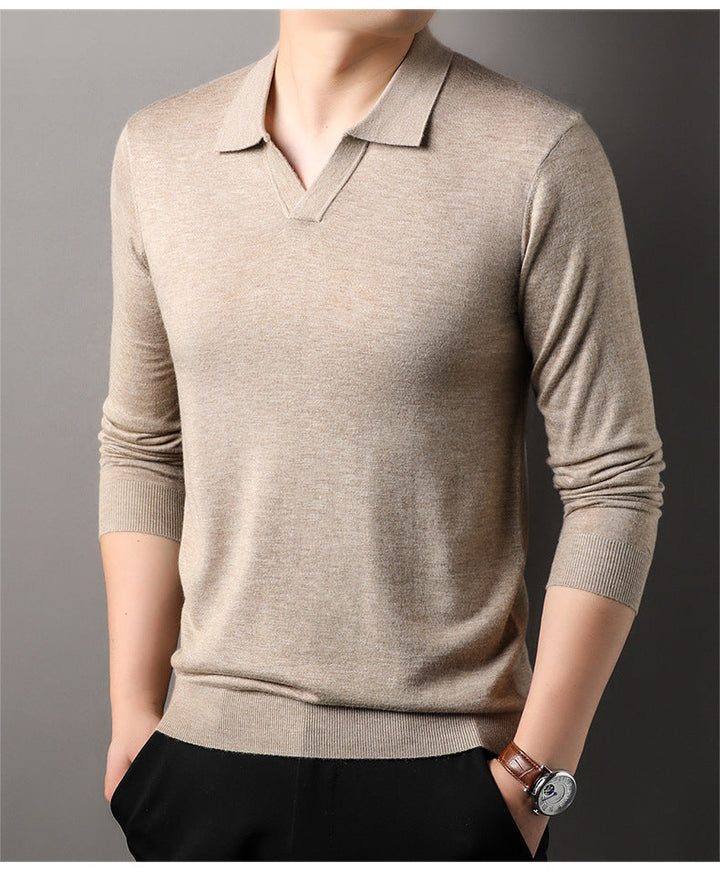 Benjamin | Herren V-Ausschnitt Kragen Langarm Polo-Shirt