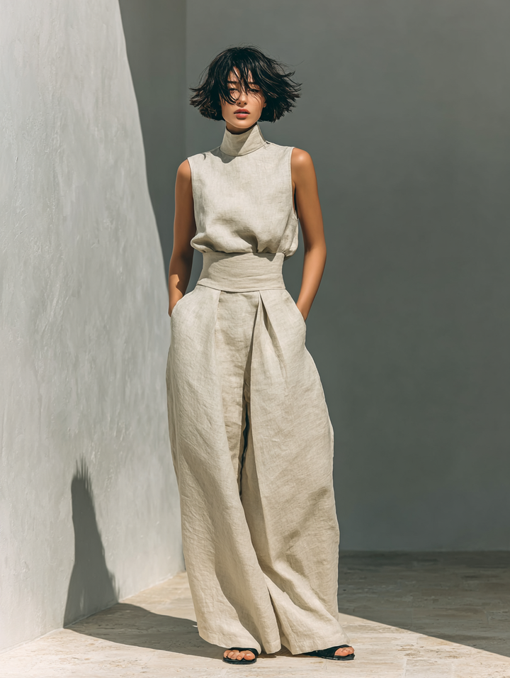 Thea – Elegant sleeveless cotton-linen Set for Women - Image 8