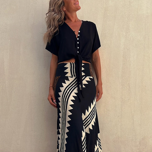 Maxirock aus Satin für Damen mit geometrischem Muster