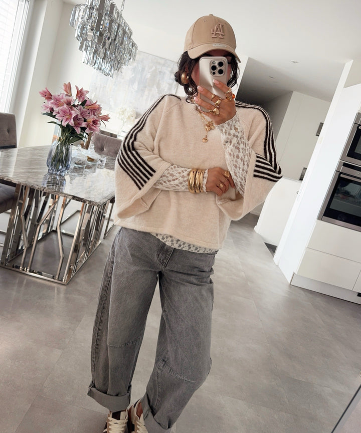 Kurzarm Pullover Toni Streifen Beige