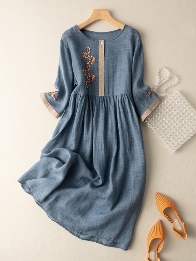 Victoria | Damen Besticktes Ethno Midi Kleid