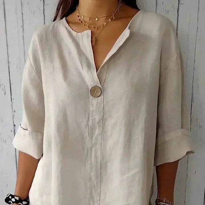 Damen Sommerbluse mit V-Ausschnitt und Knopfdetail