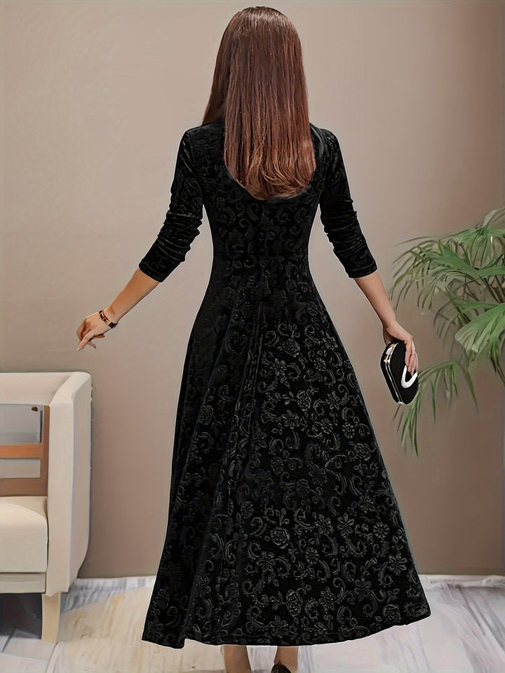 Drei Viertel-Arm Samtkleid Damen floral