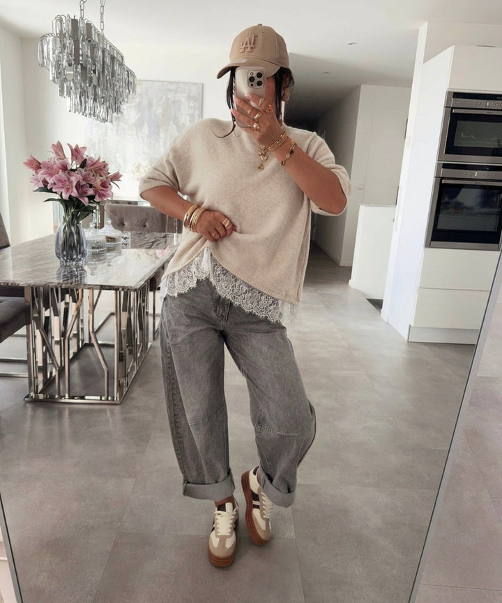 Oversize T-Shirt Midda Spitze Beige