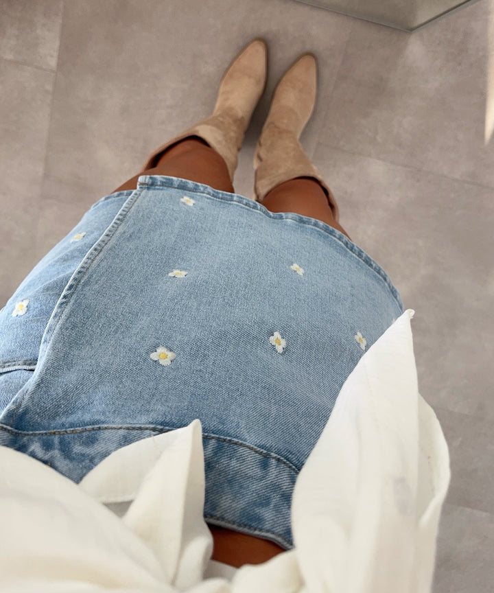 Jeans Hosenrock Klari Blumen Blau Ladypolitan ♡