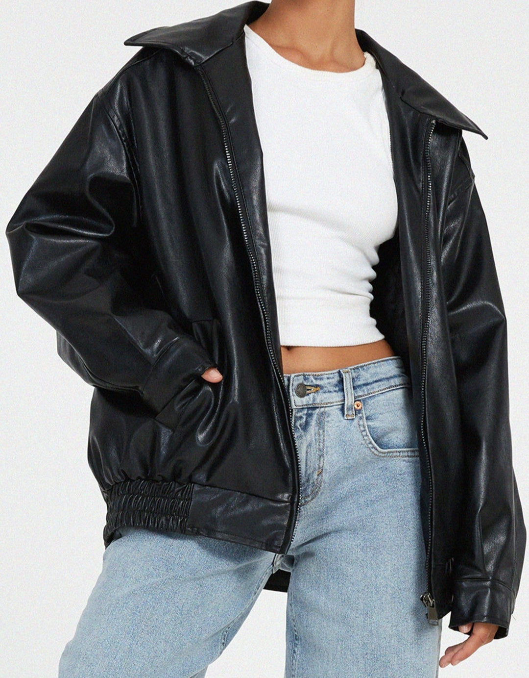 Oversize-Bomberjacke aus Leder für Damen