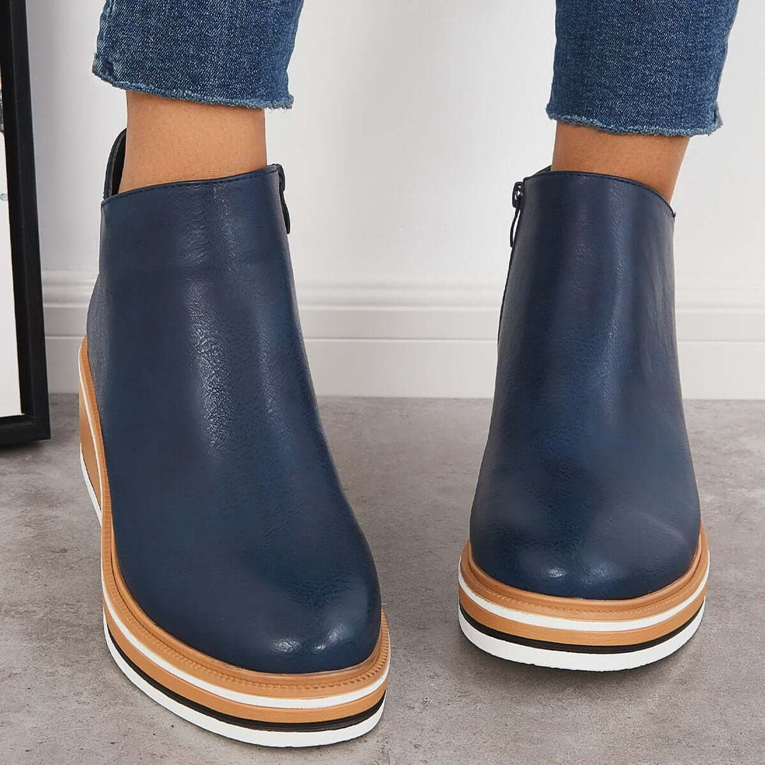 Damen-Wedge-Stiefeletten mit Plateau und Reißverschluss