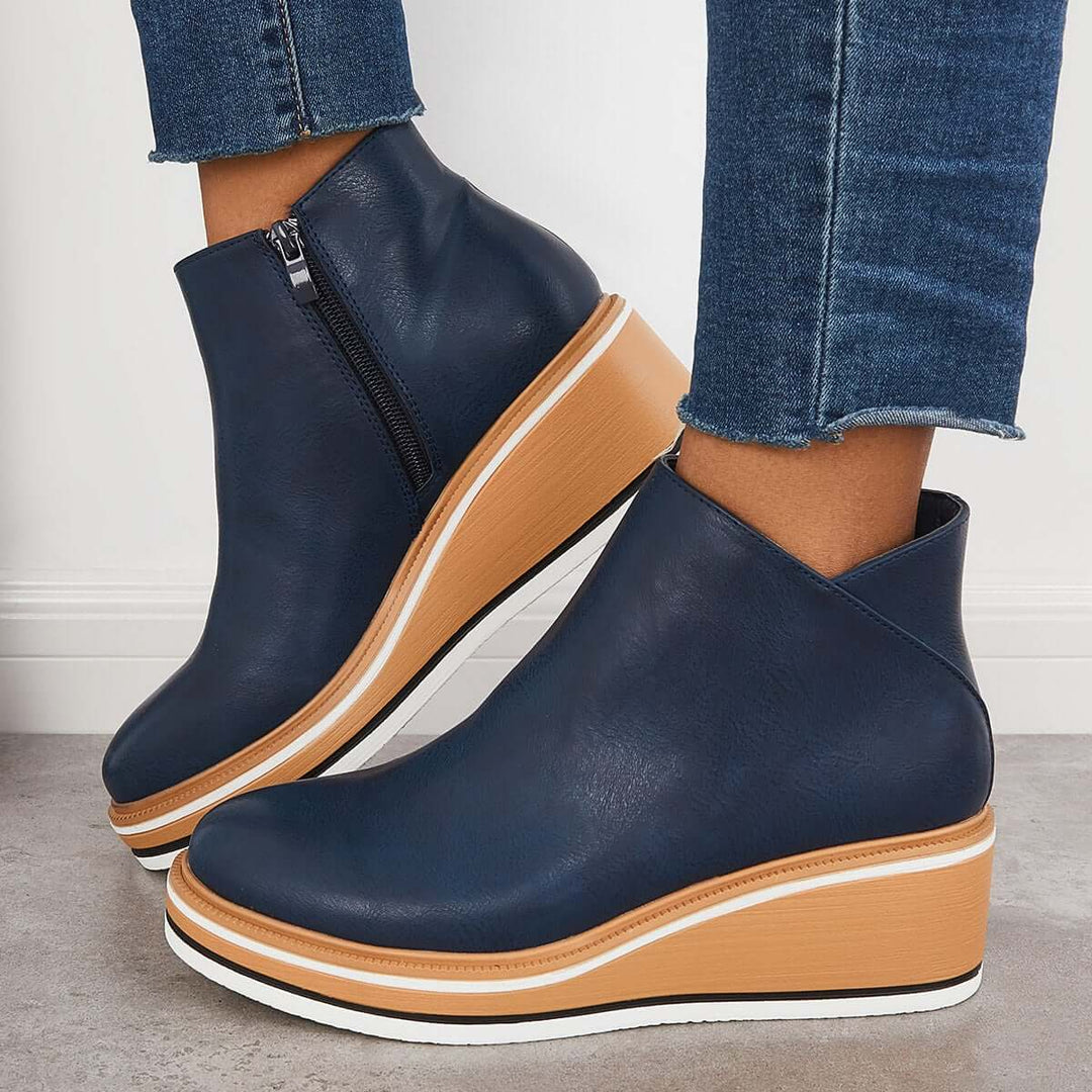 Damen-Wedge-Stiefeletten mit Plateau und Reißverschluss