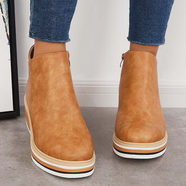 Damen-Wedge-Stiefeletten mit Plateau und Reißverschluss