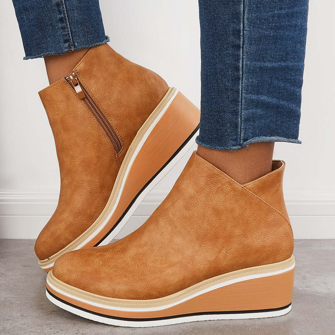 Damen-Wedge-Stiefeletten mit Plateau und Reißverschluss