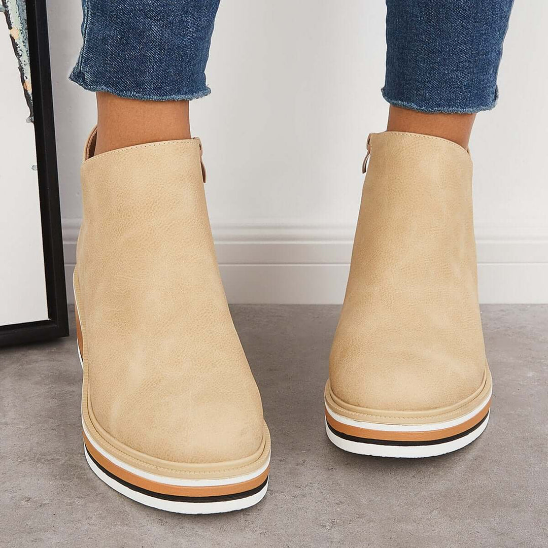 Damen-Wedge-Stiefeletten mit Plateau und Reißverschluss