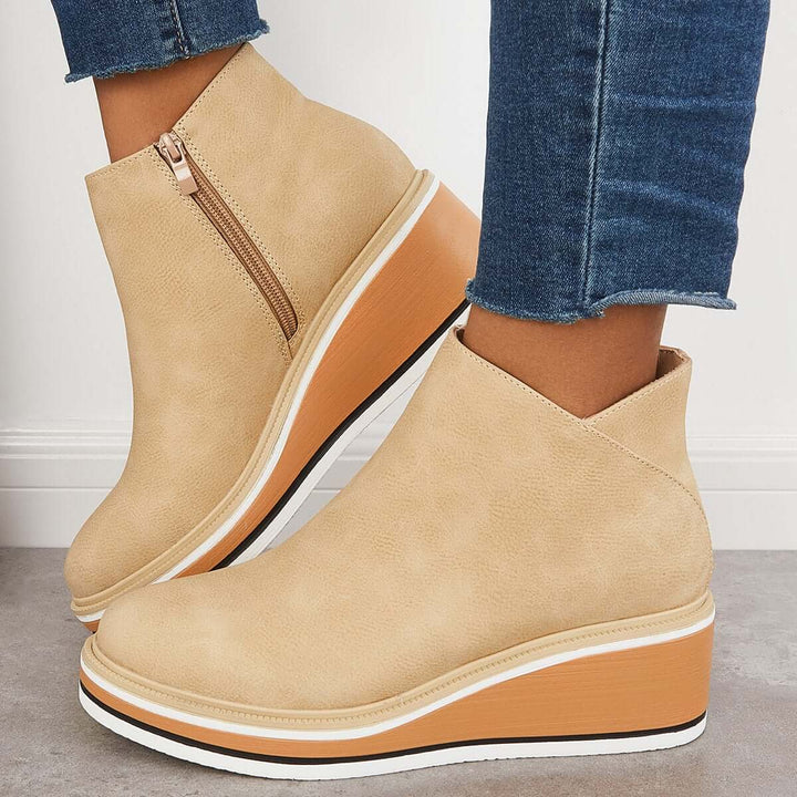 Damen-Wedge-Stiefeletten mit Plateau und Reißverschluss