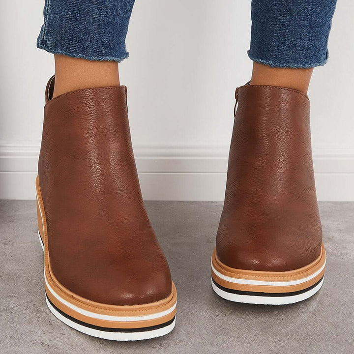 Damen-Wedge-Stiefeletten mit Plateau und Reißverschluss