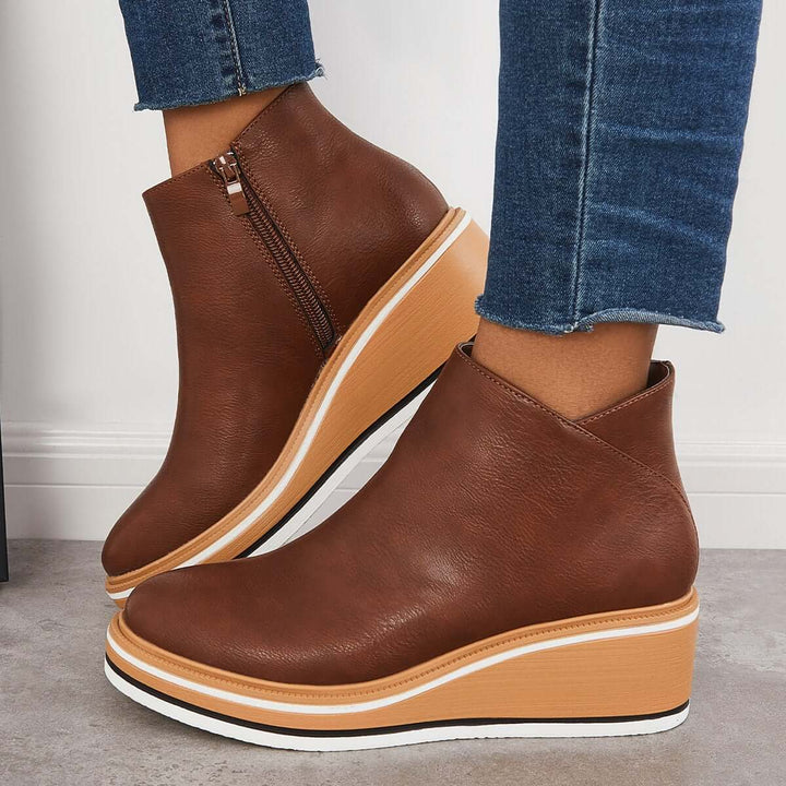 Damen-Wedge-Stiefeletten mit Plateau und Reißverschluss