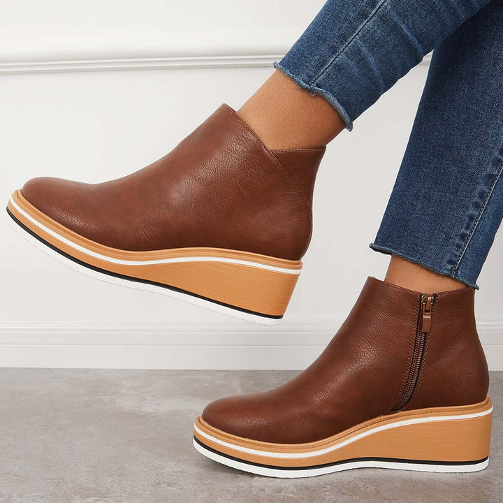 Damen-Wedge-Stiefeletten mit Plateau und Reißverschluss