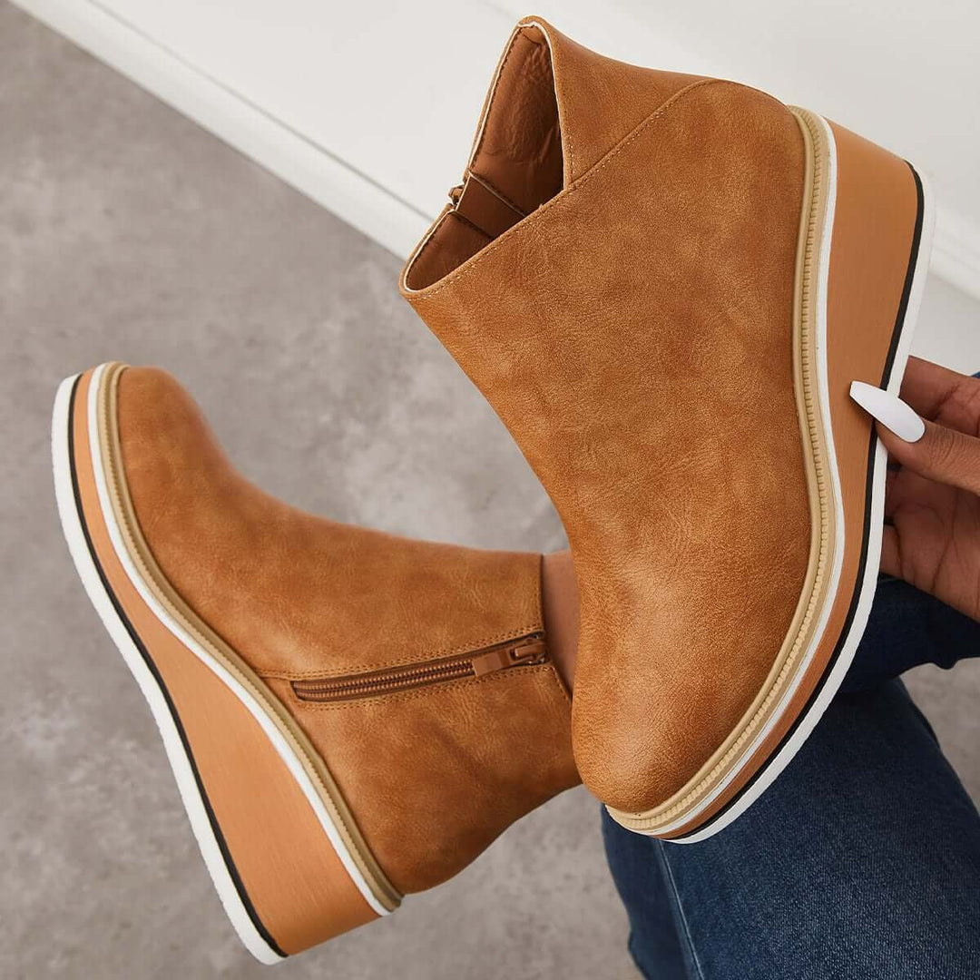 Damen-Wedge-Stiefeletten mit Plateau und Reißverschluss