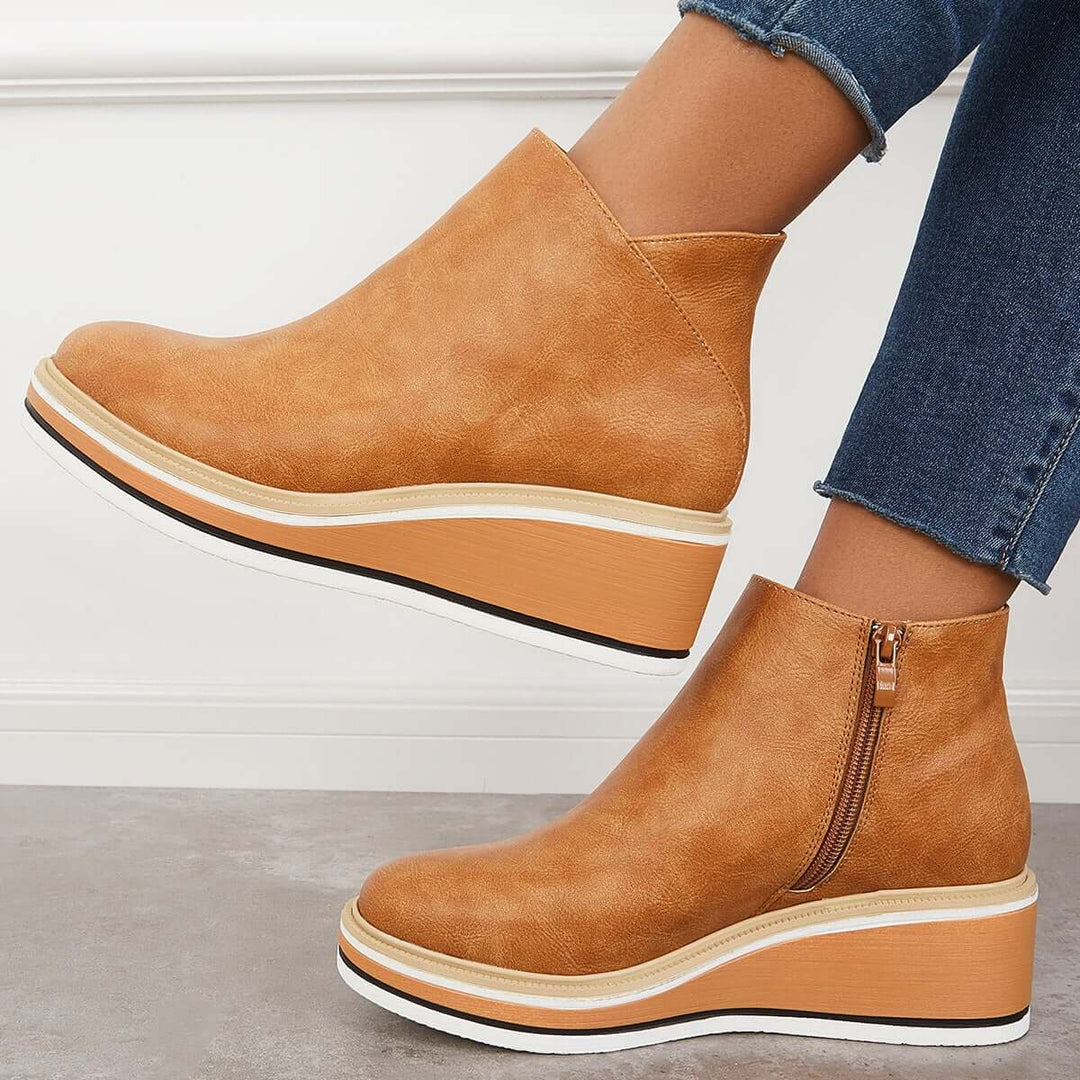 Damen-Wedge-Stiefeletten mit Plateau und Reißverschluss
