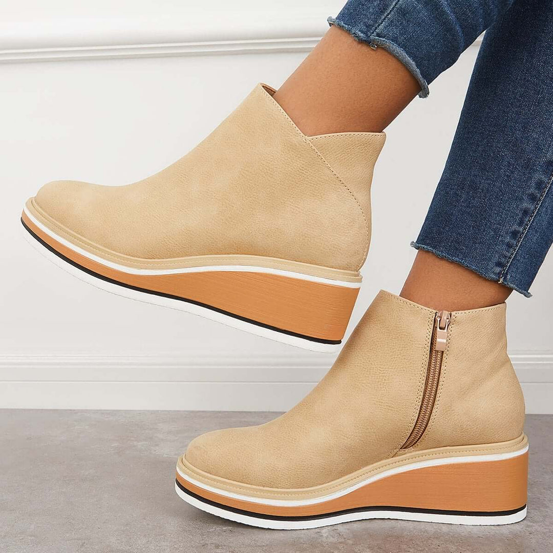 Damen-Wedge-Stiefeletten mit Plateau und Reißverschluss