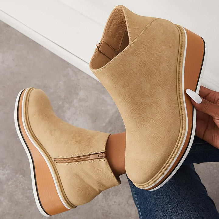Damen-Wedge-Stiefeletten mit Plateau und Reißverschluss