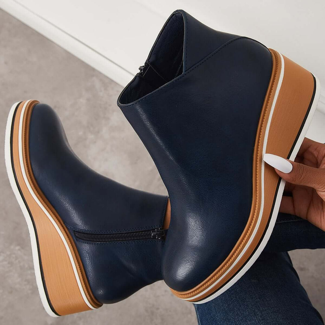 Damen-Wedge-Stiefeletten mit Plateau und Reißverschluss