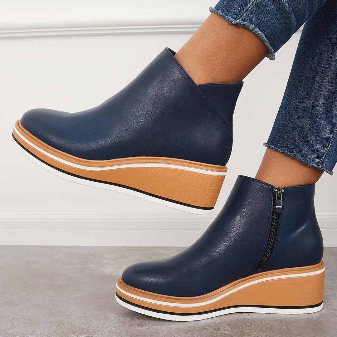 Damen-Wedge-Stiefeletten mit Plateau und Reißverschluss