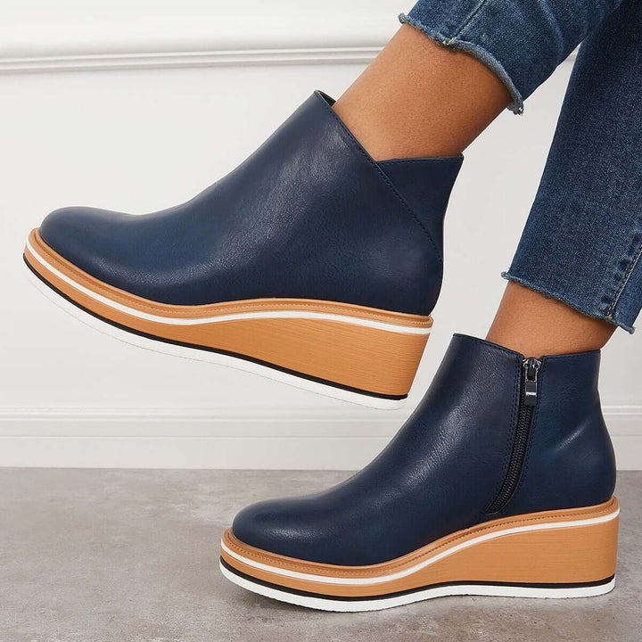 Damen-Wedge-Stiefeletten mit Plateau und Reißverschluss