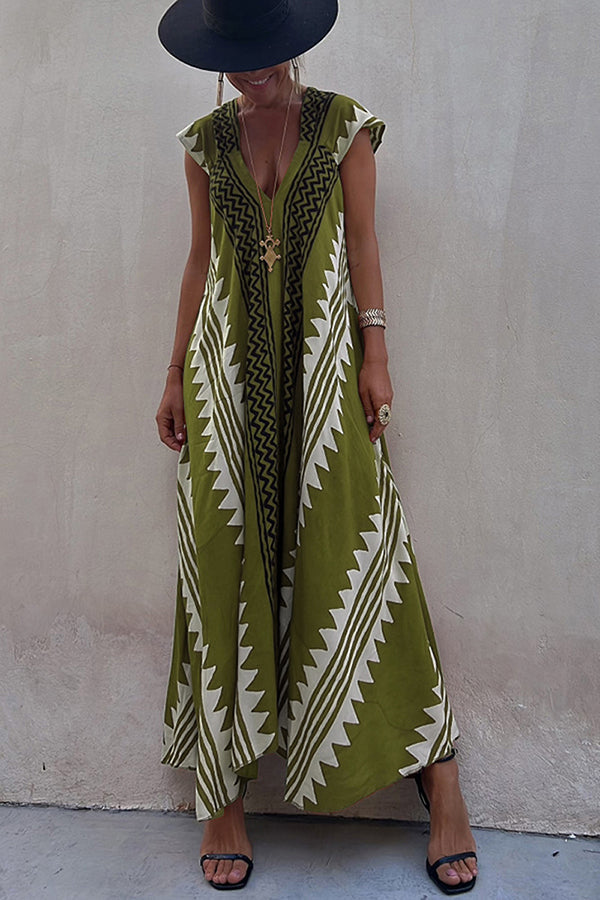 Damen-Maxikleid in A-Linie mit Ethno-Print