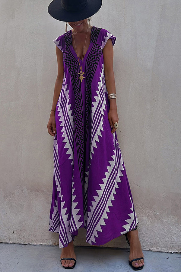 Damen-Maxikleid in A-Linie mit Ethno-Print