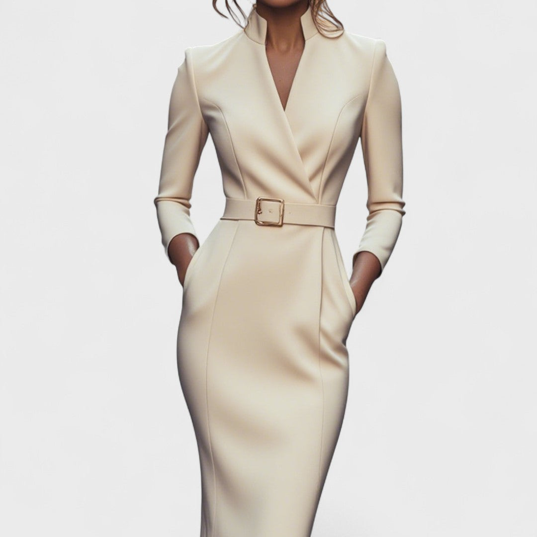 Rebeca – Elegantes Damen-Midikleid mit Wickeloptik und Gürtel