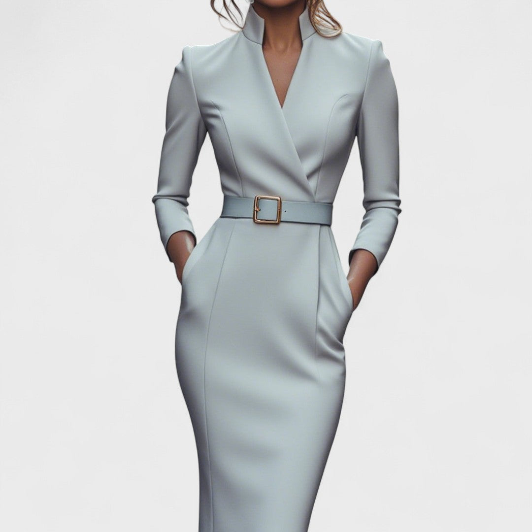 Rebeca – Elegantes Damen-Midikleid mit Wickeloptik und Gürtel
