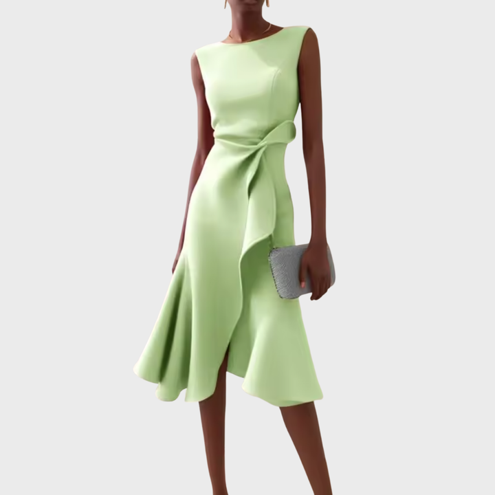 Ärmelloses Midikleid für Damen mit drapiertem, asymmetrischem Saum