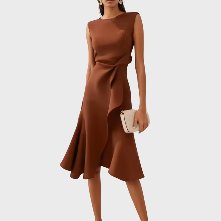 Beatrice | Damen Drapiertes Asymmetrisches Midikleid