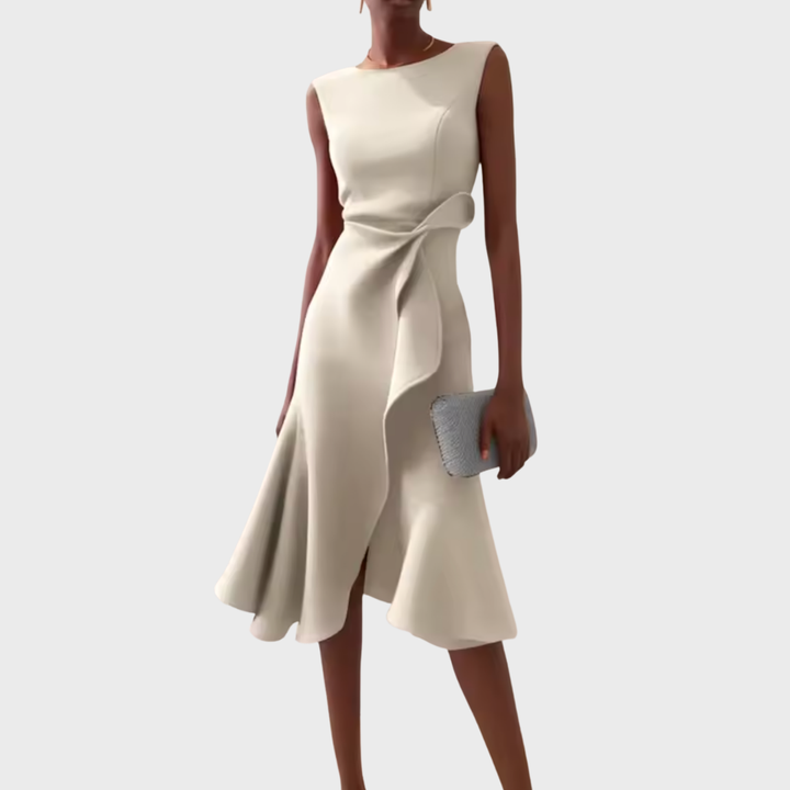 Ärmelloses Midikleid für Damen mit drapiertem, asymmetrischem Saum